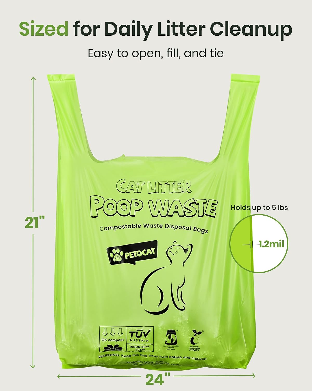 Cat Litter Bags for Poop Biodegradable Cat Waste Disposal Bag - new-green - image 3