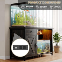 4ever2buy 55 Gallon Fish Tank Stand with LED Light & Power Outlets, 55-75 Gallon Aquarium Stand with Drawer & Barn Door, Cabinet for Fish Tank Accessories Storage for Reptile Tank, Turtle Tank, Oak
