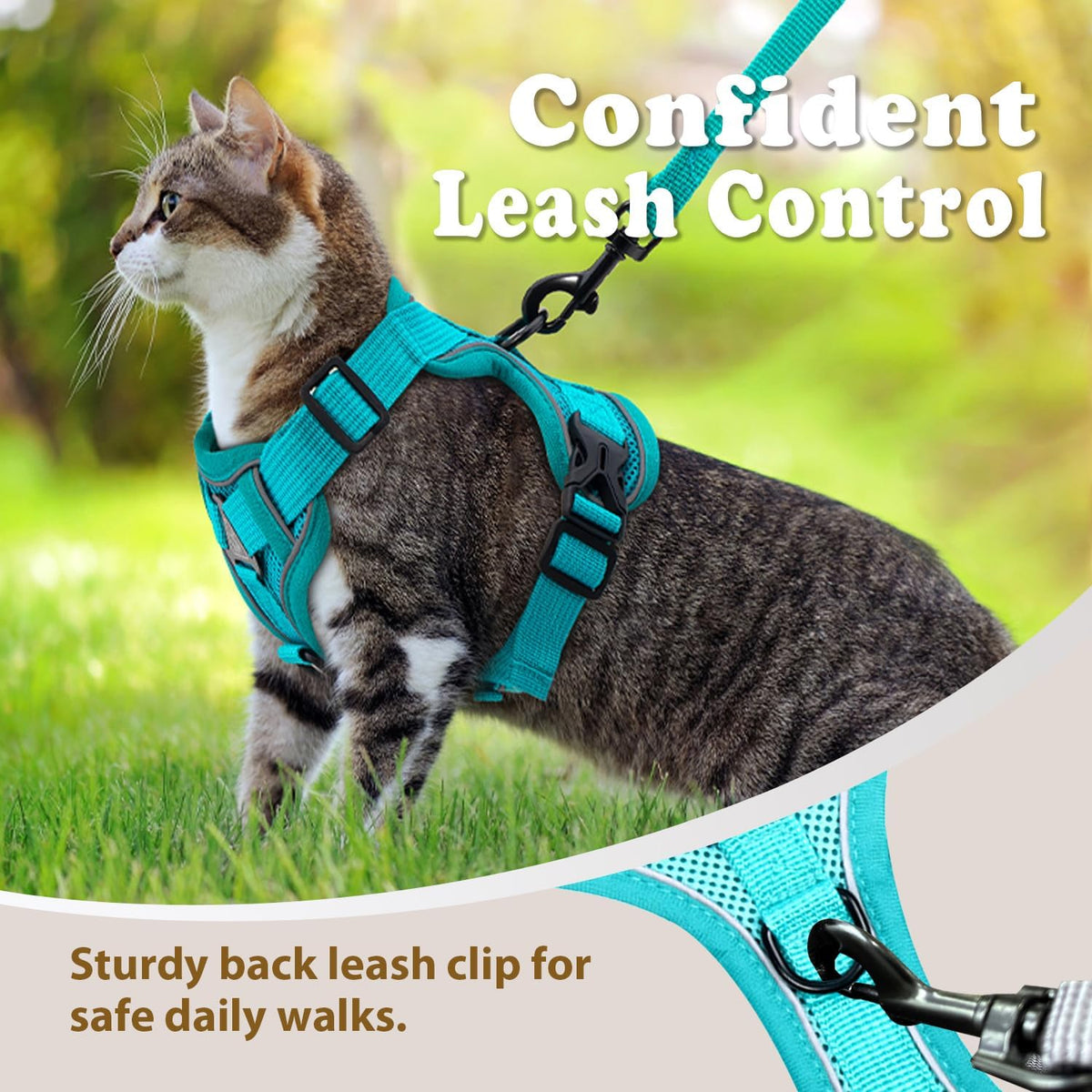 Cat Harness and Leash for Walking - Emerald / S : 3.3-6.6 LB - image 2