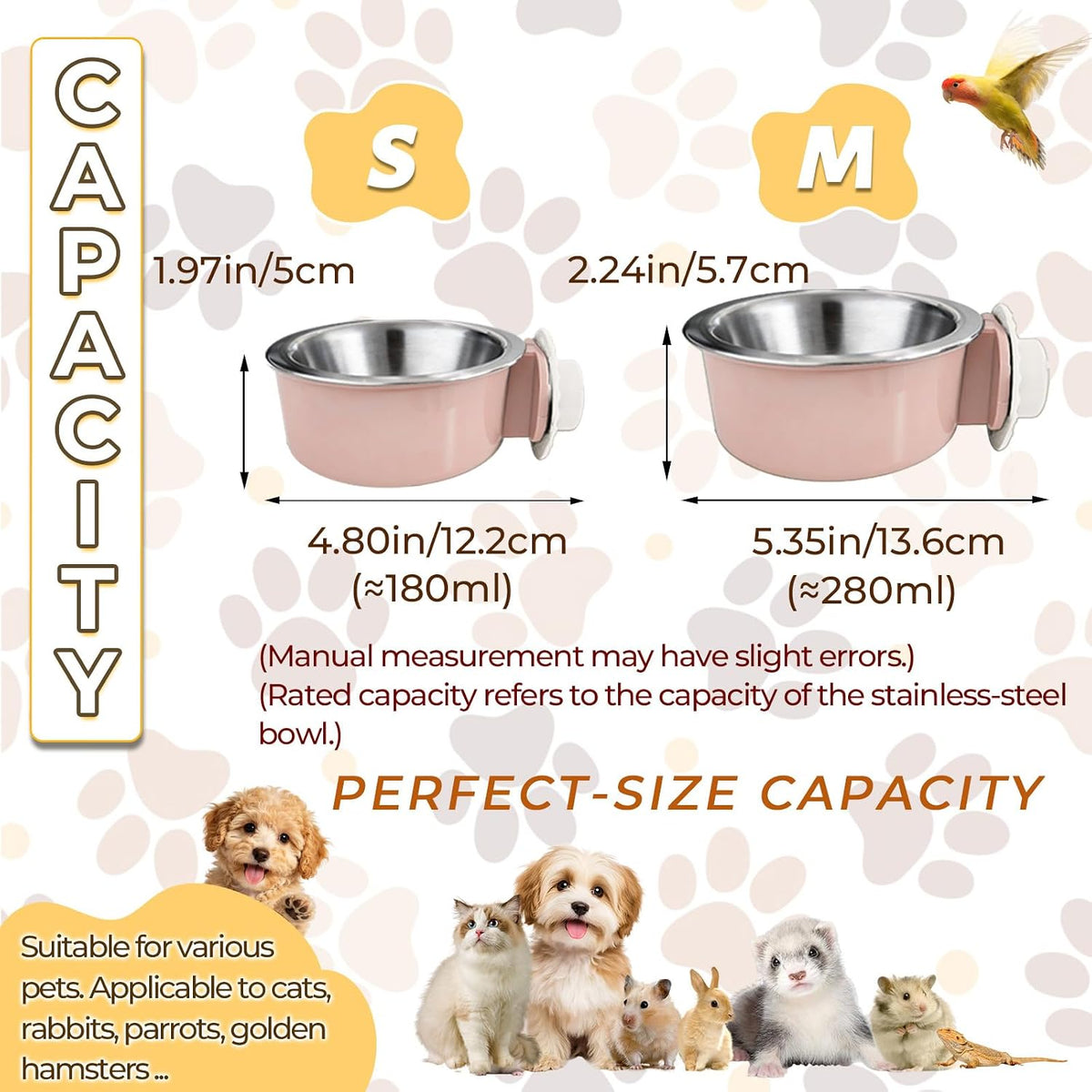 2Pcs Pets Lightweight Stainless Steel Bowl - Pink-Medium - image 4