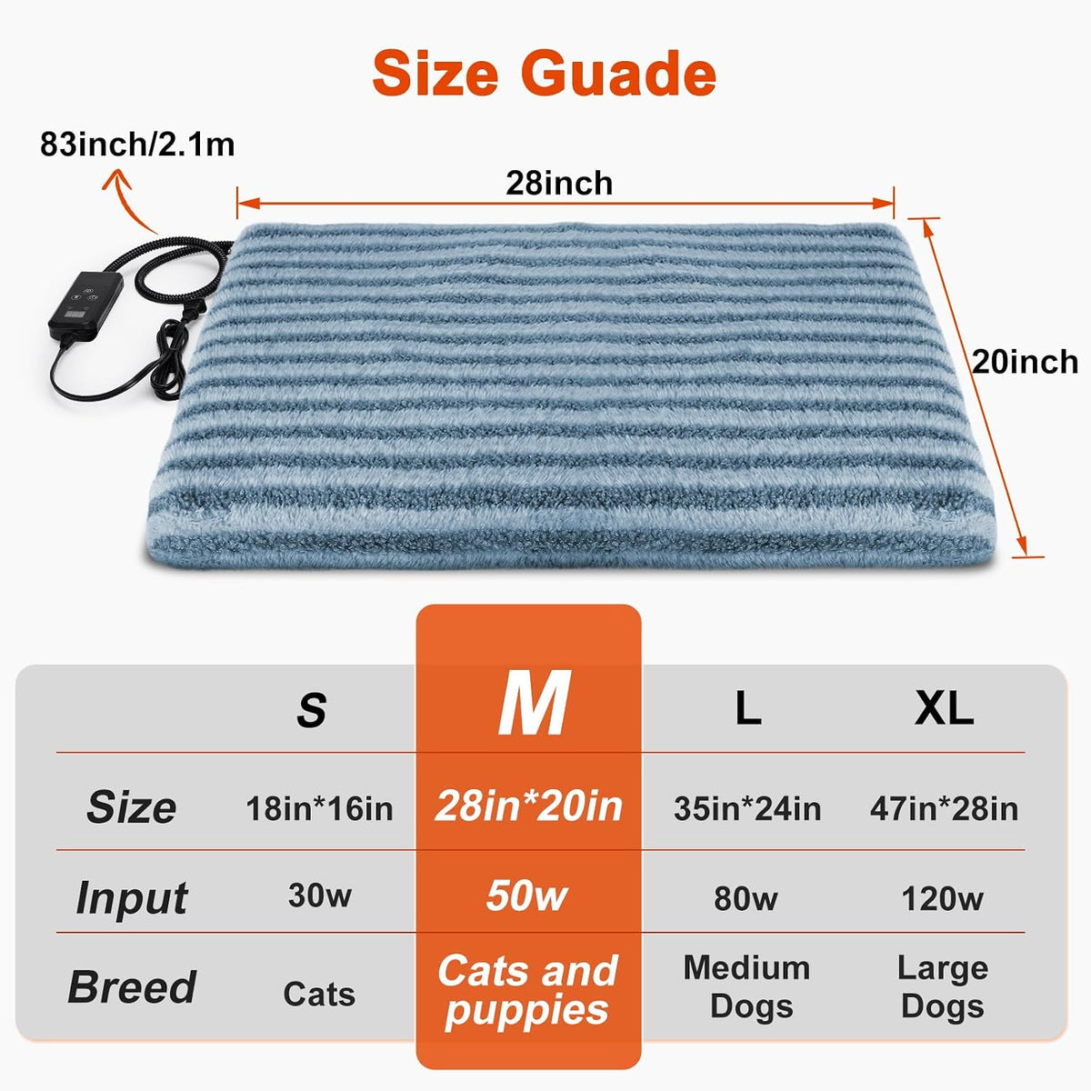 Large Pet Heating Pad, Adjustable Temperature with Timer - Blue / M (28'' x 20'') - image 3