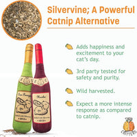 KittiLush 2-Pack Organic Silvervine Catnip Substitute Toys for Cats & Kittens | 100% All-Natural Wild Harvested Silvervine | 2 Refillable Wine Bottle Kicker Cat Toys
