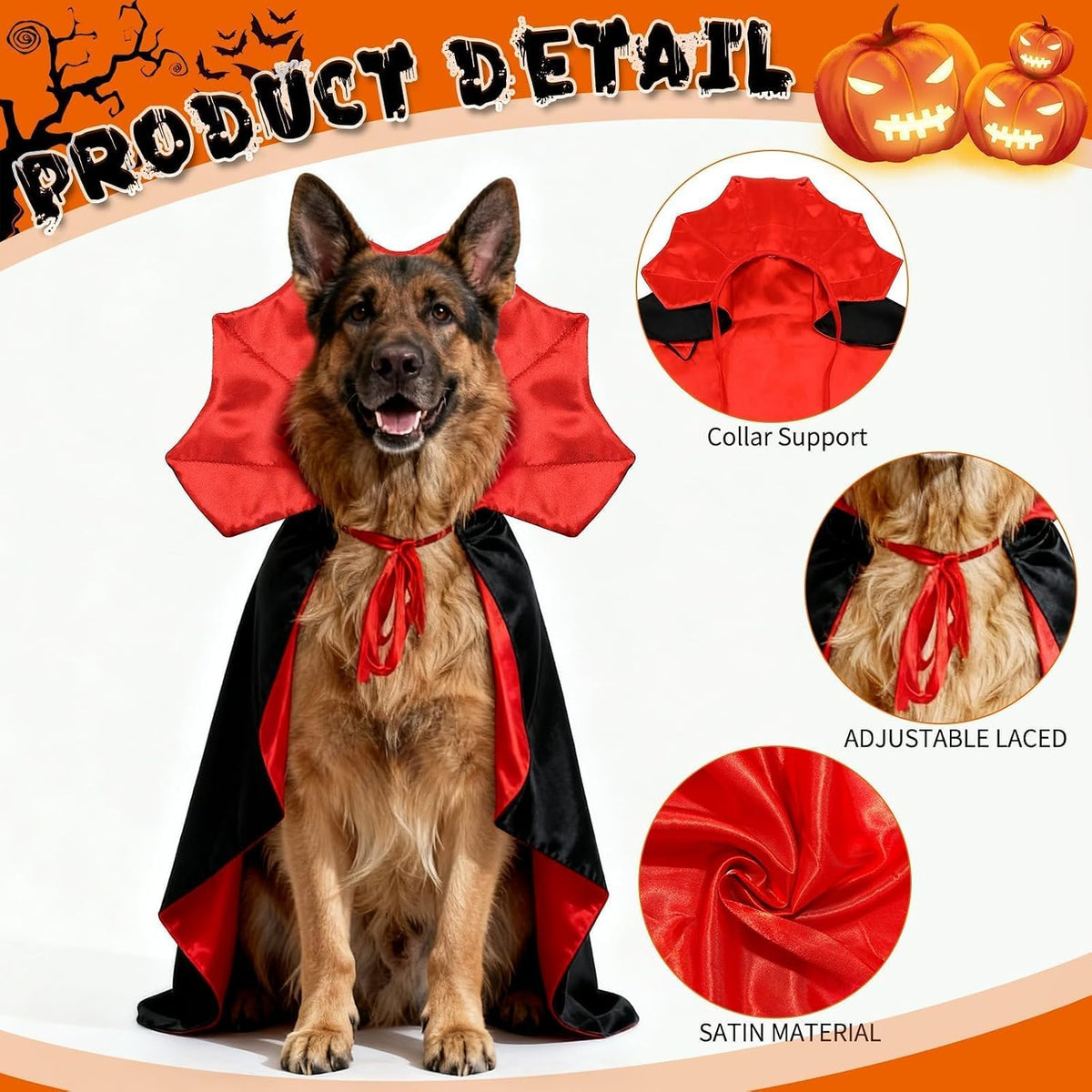 OLANRUN Dog Costumes, Dog Halloween Costumes Vampire Cloak - Large - image 2