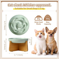 Melamine Slow Feeder Cat Bowls, Dishwasher Safe - Green + Bamboo Base / 7"H - image 2