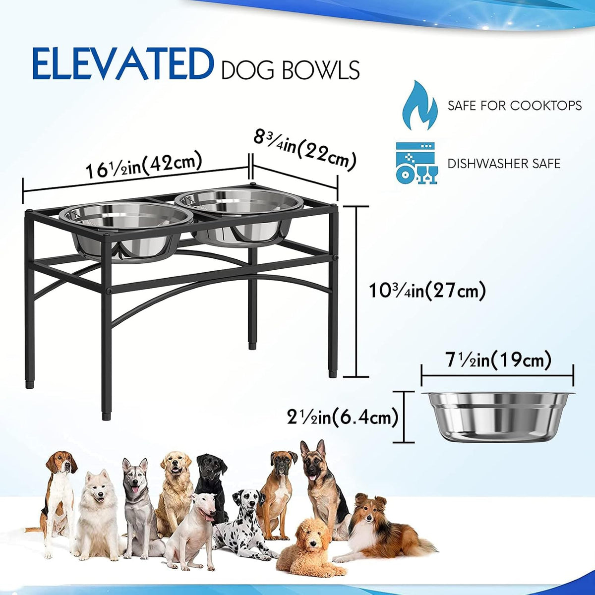 Elevated Dog Bowls for Large Dogs - Black Medium - image 3