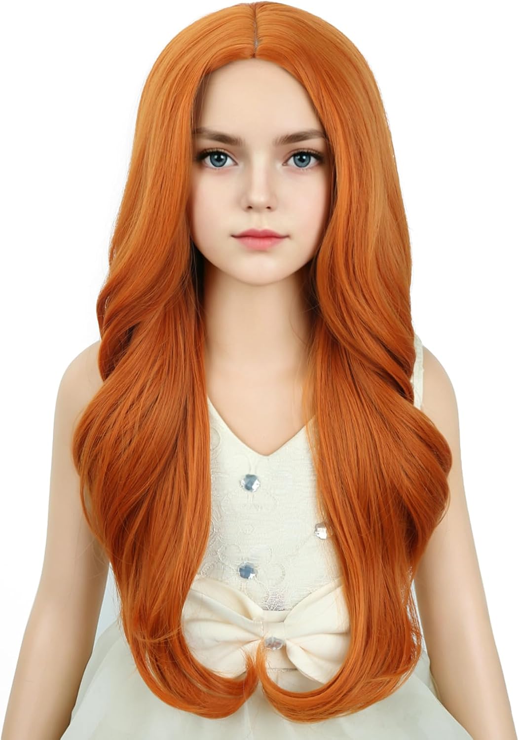 DUDUWIG long black wavy curly middle part wig for kids with wig cap - view 38