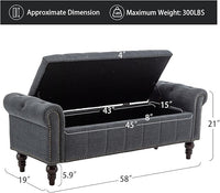 58’’ Storage Bench for Bedroom, Upholstered Button-Tufted Ottoman with Solid Wood Legs, Large End of Bed Shoe Cabinet, Window Seat Foot Rest Stool for Entryway, Closet, and Living Room (Dimgray)