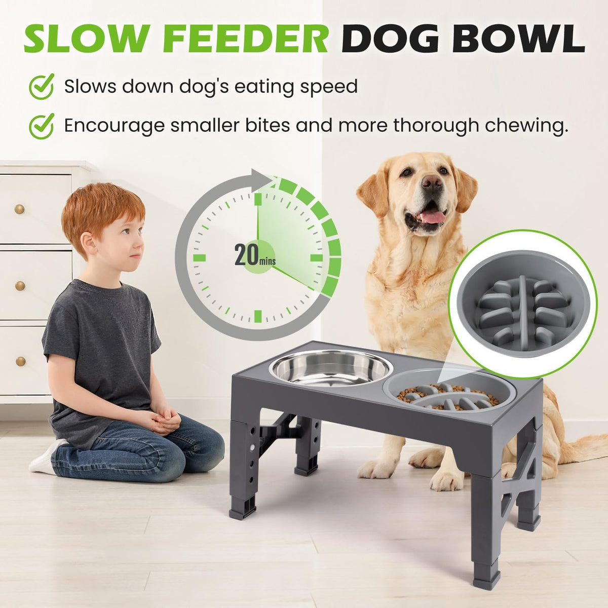 Elevated Dog Bowls with 5 Adjustable Heights Stand – Essentials for Dogs - Grey - image 3