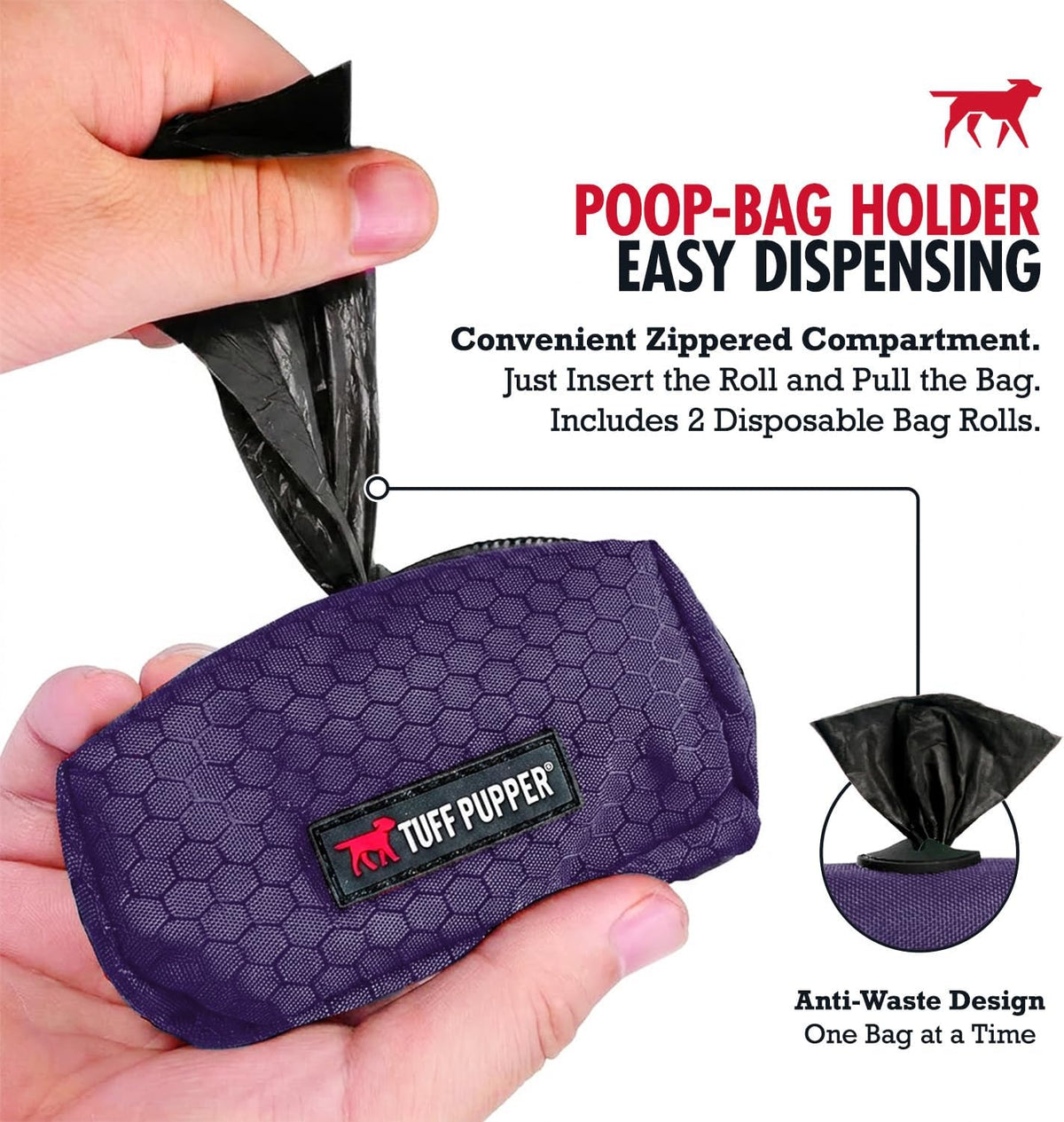 Tuff Pupper Dog Poop Bag Holder, Works with Any Dog Leash - Purple - image 3