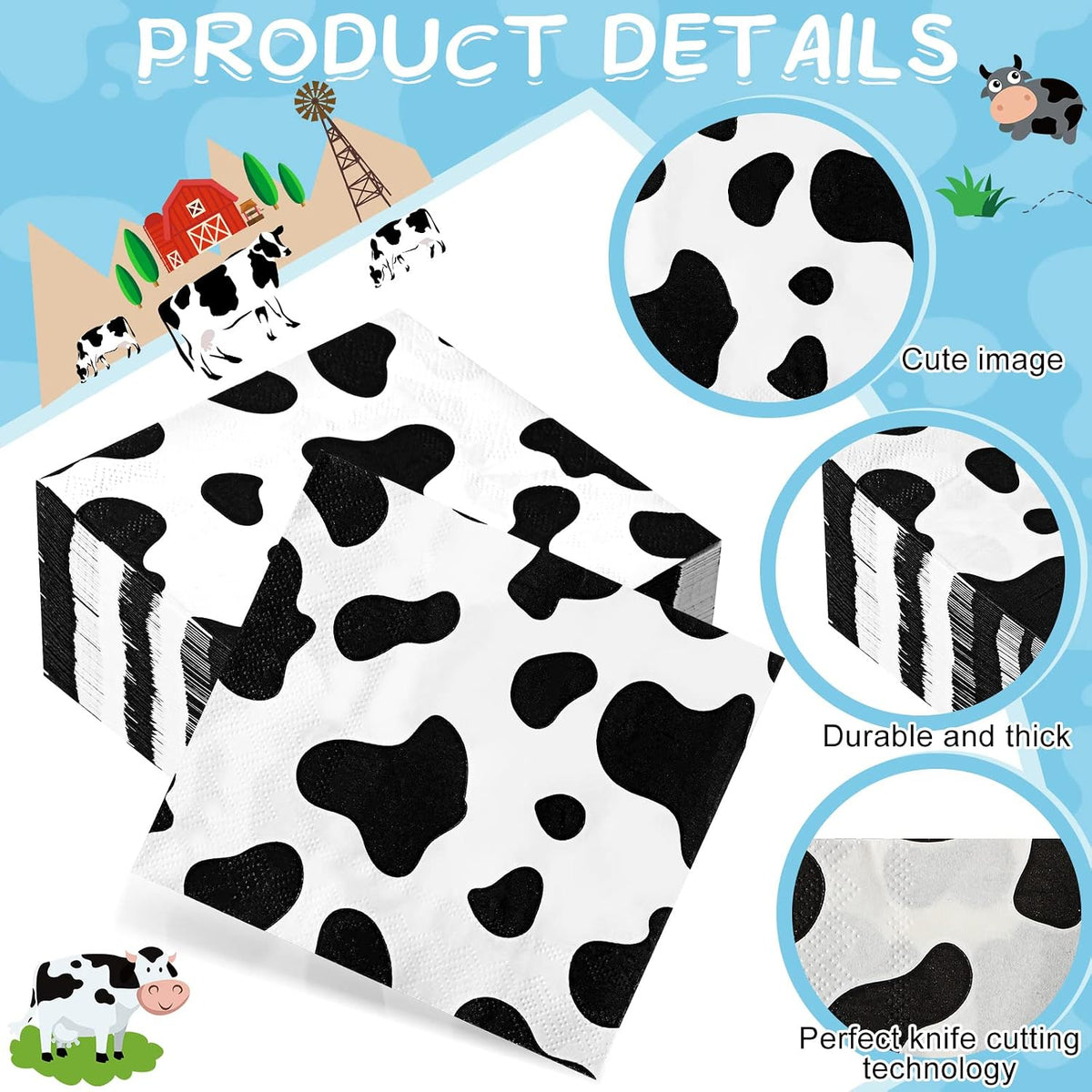 Chengu cow print napkins, 100 pack of 2 ply paper party napkins - view 3