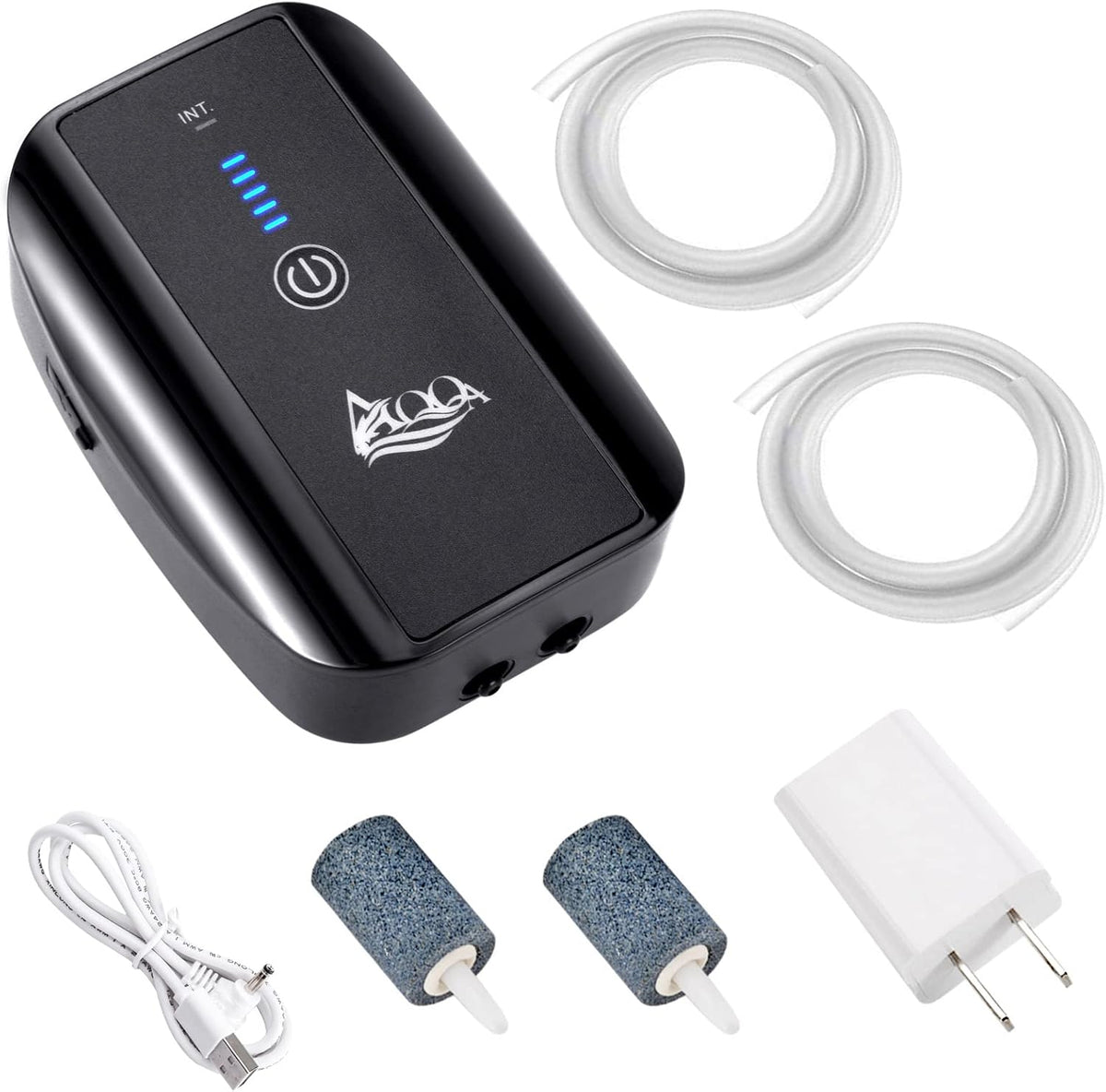 AQQA Aquarium Air Pump, Battery Rechargeable Portable Bubbles Oxygen Pump – Essentials for Fish - 2.5 W for 1-140Gal tank