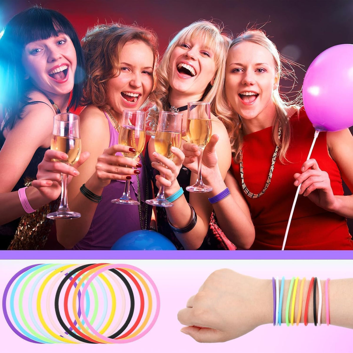 Hotop 100 Pcs Multicolor 80s Silicone Jelly Rubber Bracelets Hair Tie - Multicolor / 800 - image 2