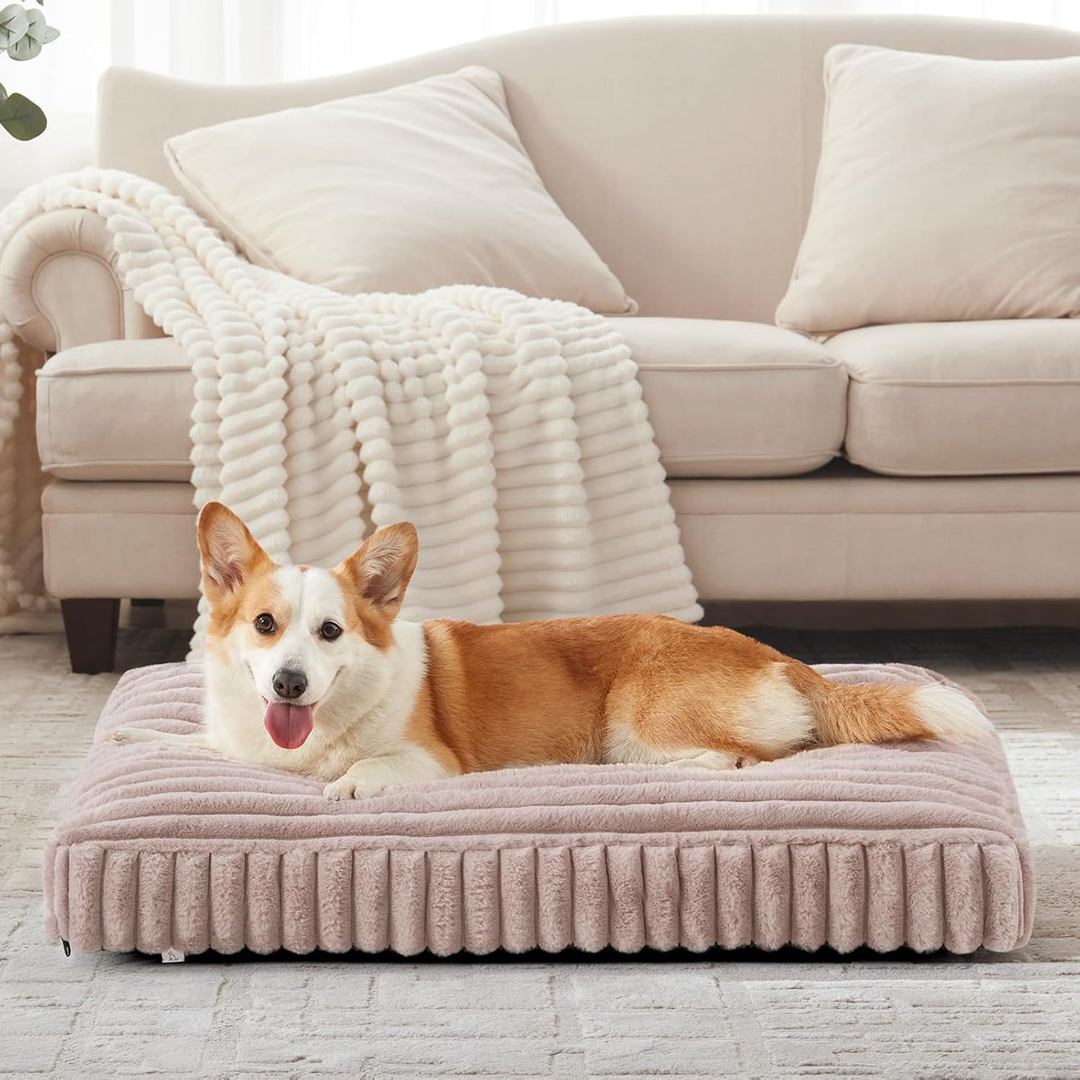 FURTIME Dog Beds Large Sized Dog, Washable Dog Bed for Crate - Pink / M(29"x21"x3")