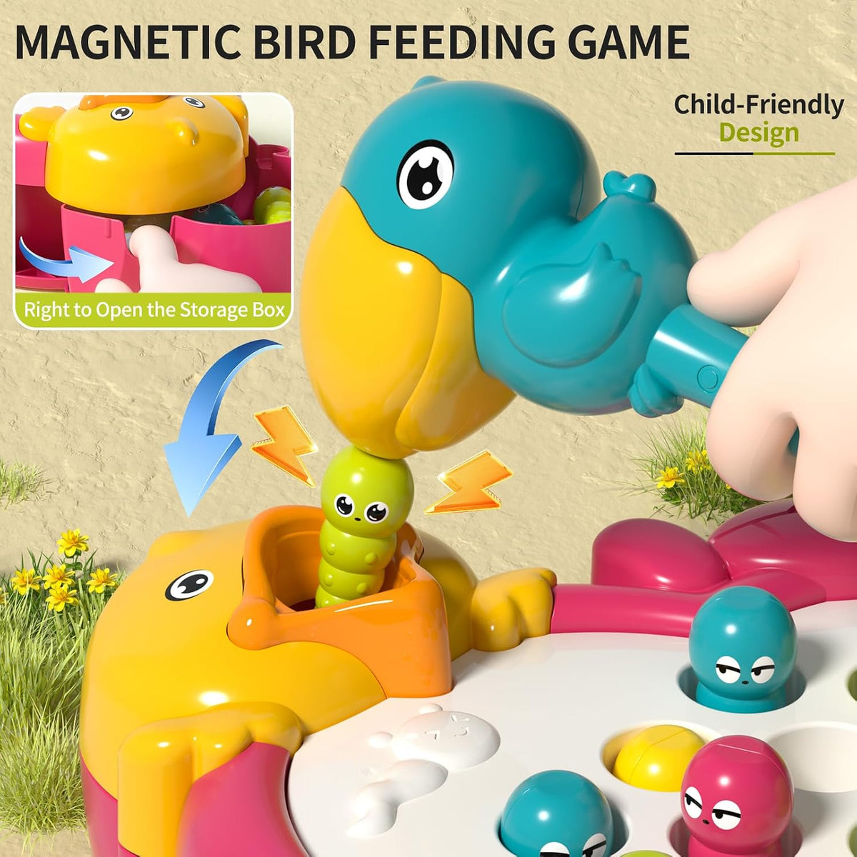 PANITU magnetic bird feeding game with woodpecker, apple base and colorful worm pieces - view 4