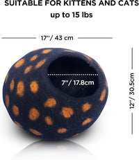 Woolygon Felt Cat Cave Bed, Merino Wool, Handcrafted – Essentials for Cats - Black Polka - image 4