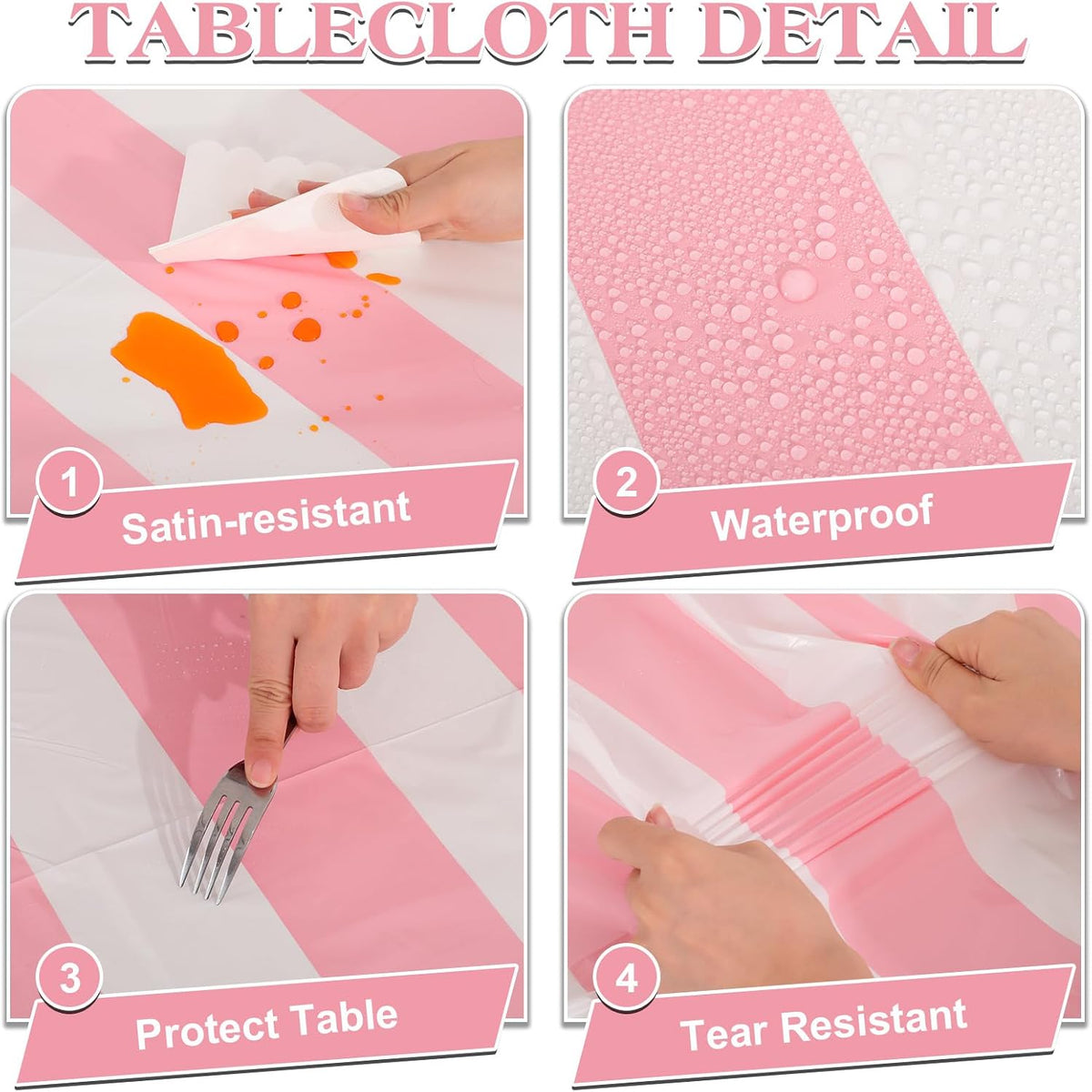 3 Pack Plastic Birthday Tablecloth - Pink Striped - image 4