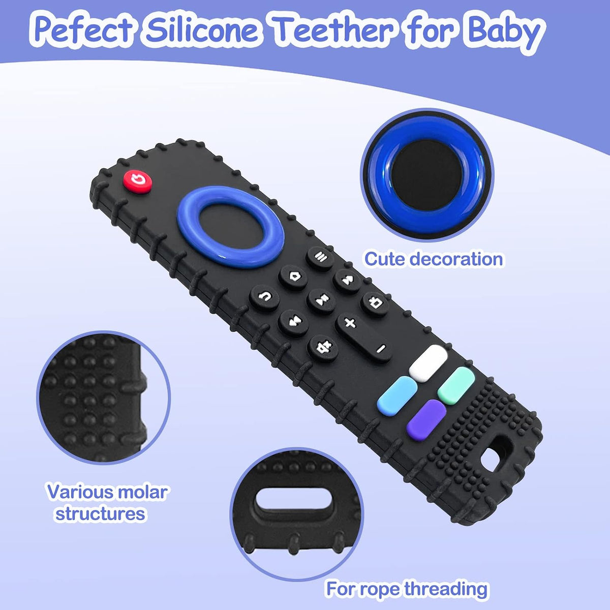 2Pcs Silicone Teething Toys - 2 Black - image 3