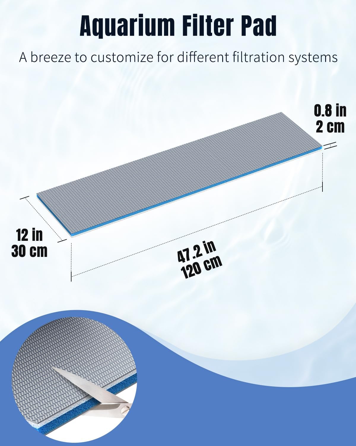Pawfly 8-Layer Aquarium Filter Pad 16 x 12 Inch Cuttable Aquarium - 47" x 12" x 0.8" 1 Pack - image 3