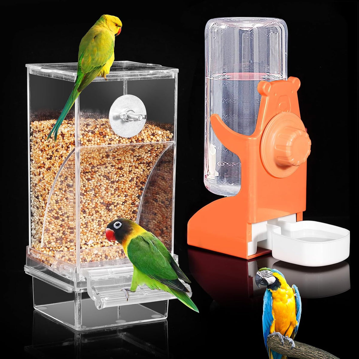 Kenond No Mess Bird Feeders Water Dispenser Set，Automatic Feeders - Orange