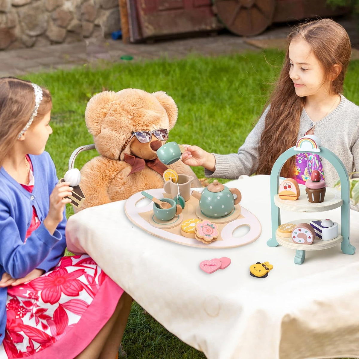 Atoylink Wooden Tea Party Set for Little Girls 28 Pcs Toddler Tea Set - image 4