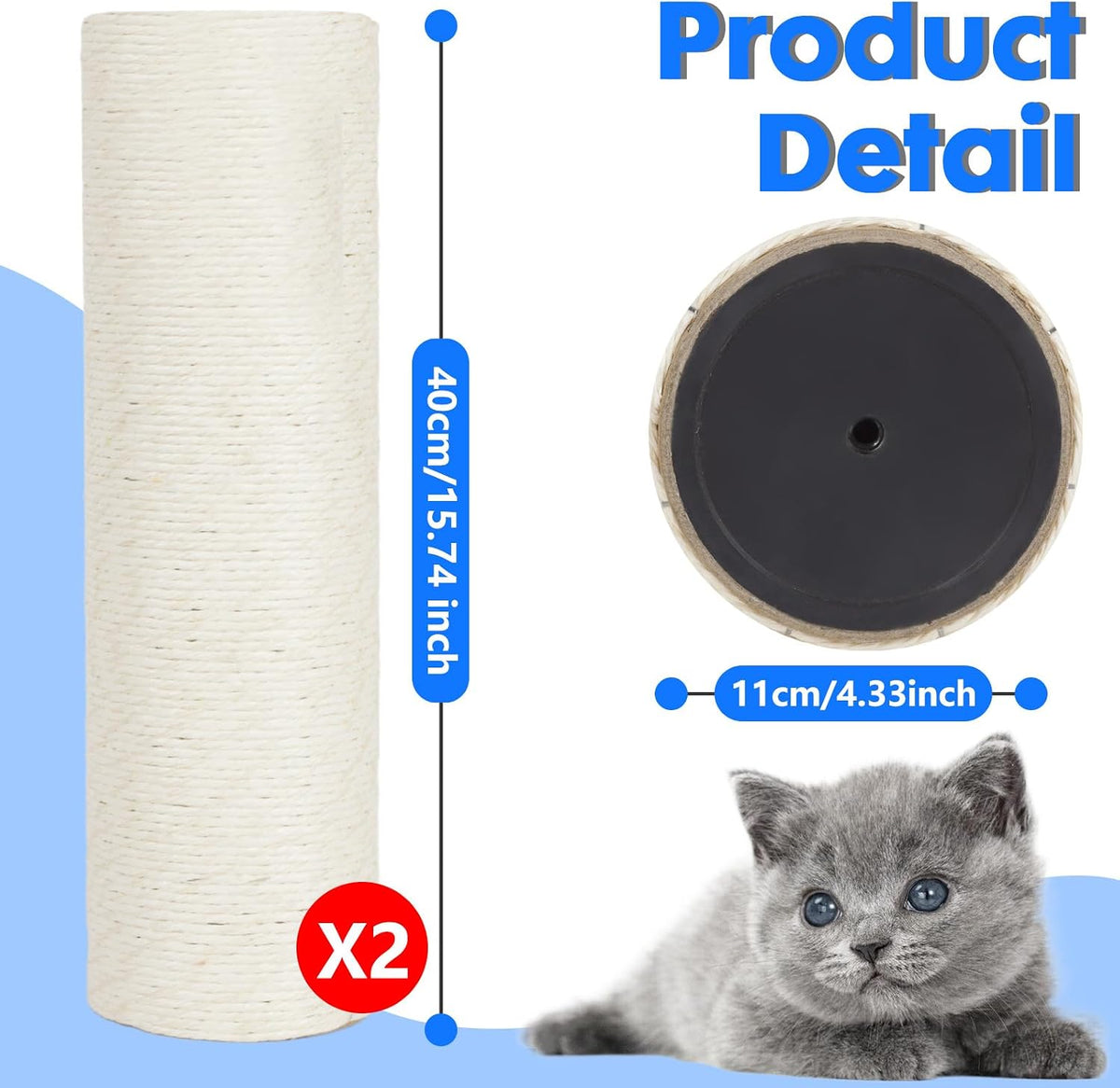PowerKing Natural Sisal Replacement Scratching Post - 15.7''+15.7'' (4.5'' Thick) / White - image 2