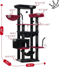 Gothic Cat Tree, Cat Tower for Large Cats with 2 Big Platforms, 2 Baskets, condo and Toys, 63" Cat Scratching Posts for Indoor Cats, Black and red GCT020BR