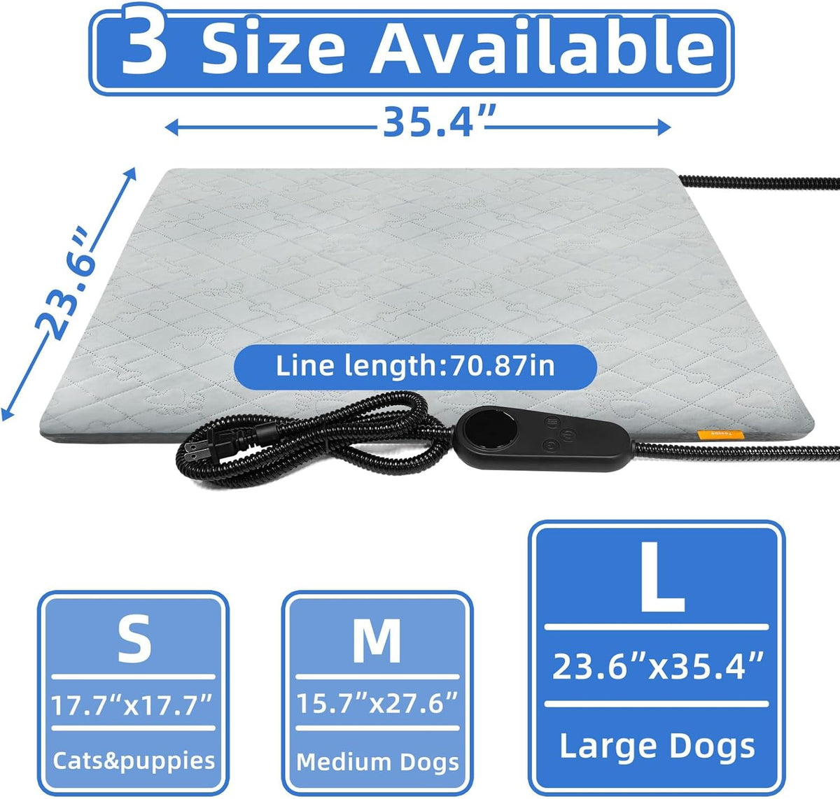 Pet Heating Pad for Cats Dogs Electric Heated Bed Waterproof Warming - Paw Grey / Large:23.6x35.4in - image 2