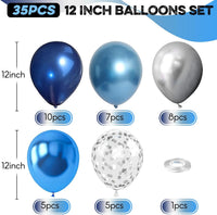 Blue Silver Balloon 12Inch Dark Metallic Blue Silver Confetti Latex - Blue Silver - image 2