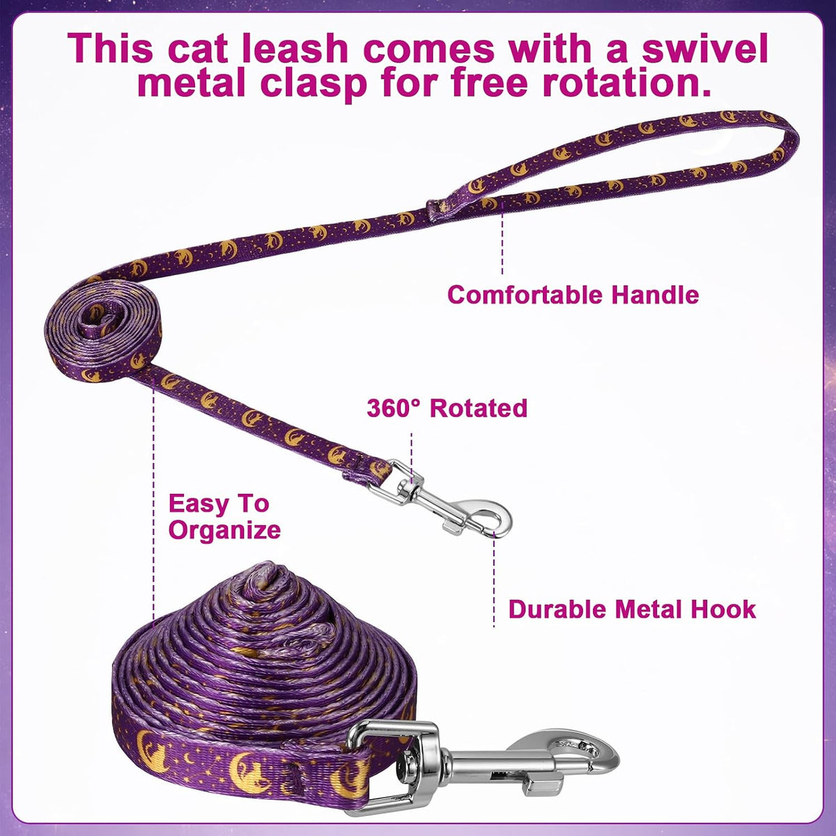 2 Pack Cat Harness and Leash with Collar Set - Black Purple - image 4
