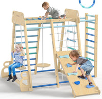 BlueWood Upgraded Indoor Jungle Gym 9-in-1 Playground Kids Climbing - Blue / 9-in-1