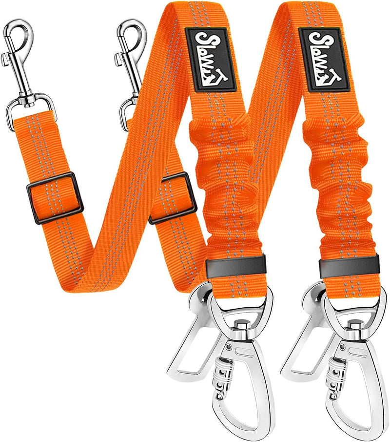 SlowTon Dog Seatbelt, 2 Pack Adjustable Heavy Duty Dog Safety Seat Belt – Essentials for Dogs - Orange / Seatbelt Clip + Carabiner