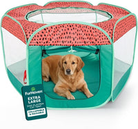 FurHaven Soft-Sided Dog & Cat Playpen - Green & Pink / Extra Large