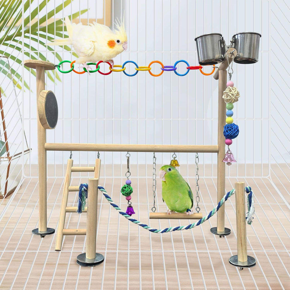 Natural Wood Bird Play Gym for Small Birds - Style A - image 3