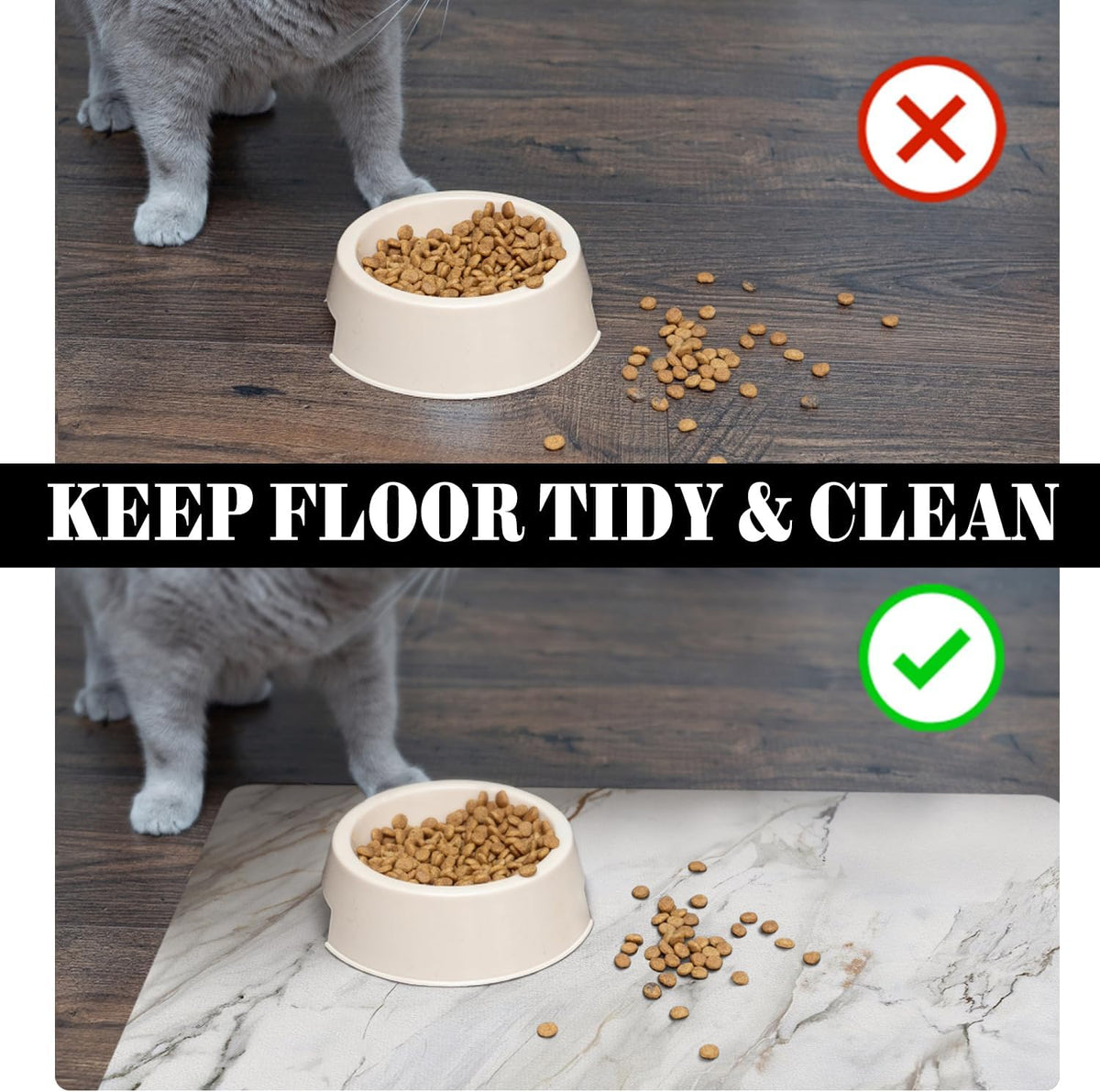 Dog Food Mats for Floors Absorbent, Pet Cat Food Mat - L(17"×30") / Marble White - image 2