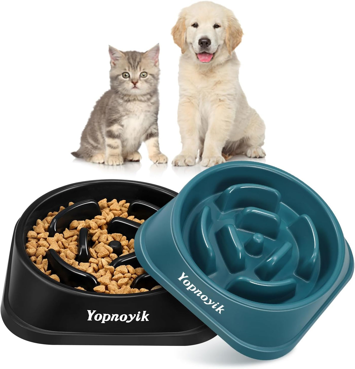 2 Pack Slow Feeder Dog Bowls for Medium Dogs & Cats – Essentials for Dogs - Small / Black and Navy Blue