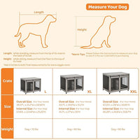 IchbinGo Large Dog Crate Furniture, 47" Wooden Dog Kennel with Sliding Barn Door, Flip-Top Lid & Wheels, Indoor Pet Crate Table with Detachable Divider for Small/Medium/Large Dogs (Rustic Grey)