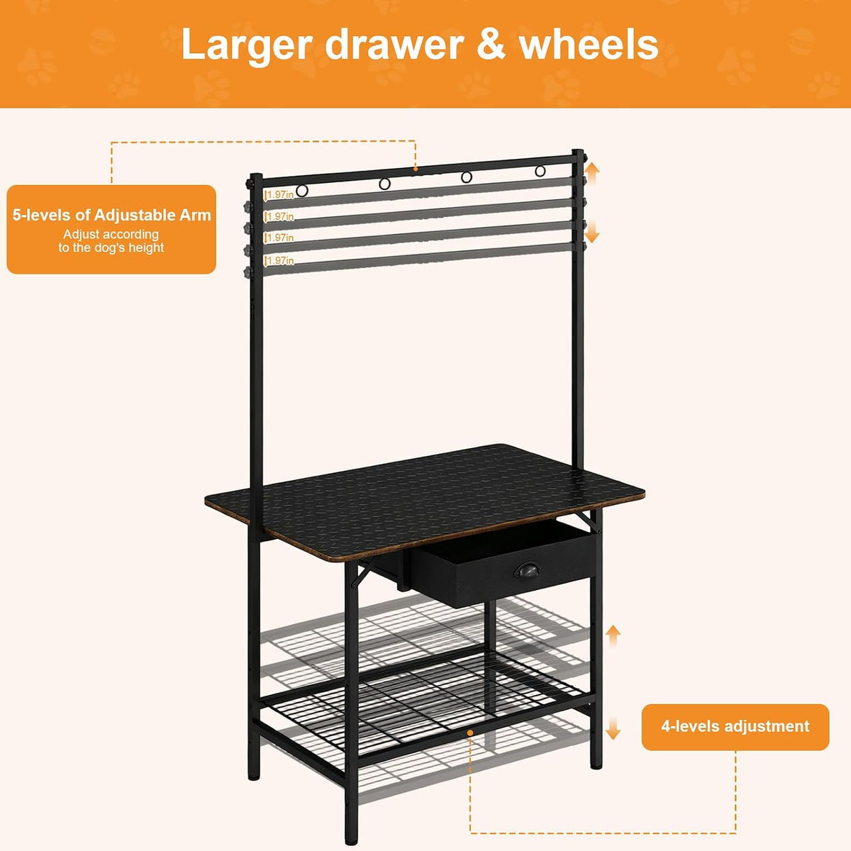 Dog Grooming Table with Drawers and Mesh Tray - Black / Large,1‑Drawer - image 4