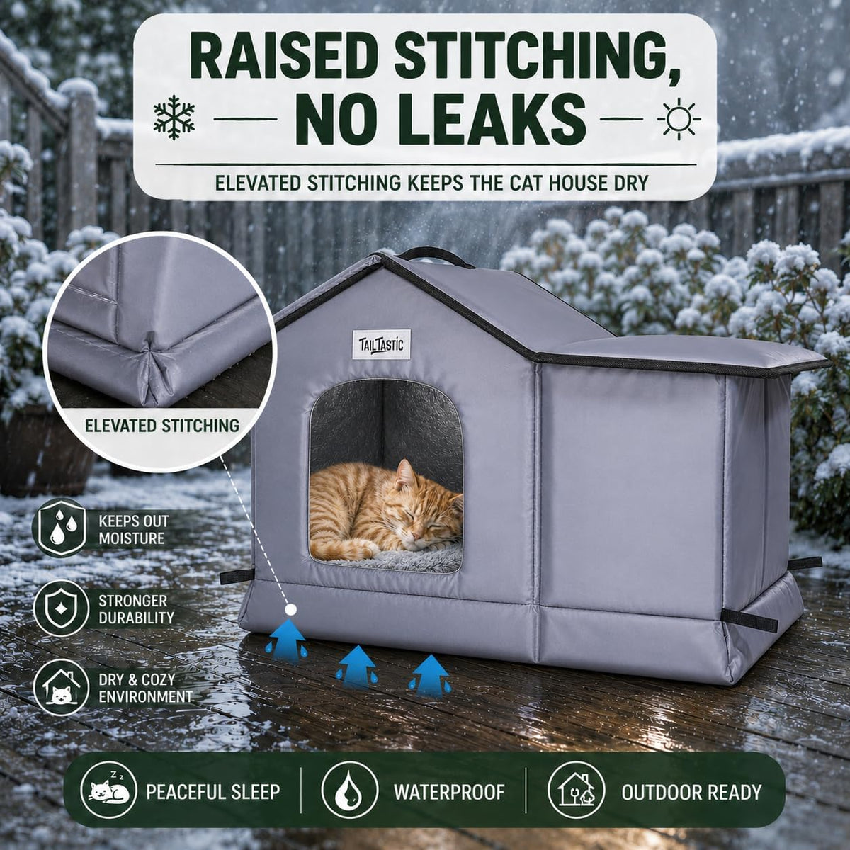 Tailtastic Weather Outdoor Cat House - GREY / L - image 4