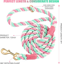 5 FT Handmade Rope Dog Leash for Small Medium and Large Dogs – Essentials for Dogs - 5FT x 1/2in (Pack of 1) / Cherry Blossom Pink - image 2