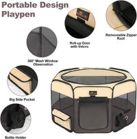 Aivituvin Dog Playpen, Foldable Pet Play Pens with Carrying Bag for Cat, Puppies, Rabbits, Portable - S / Brown - image 2
