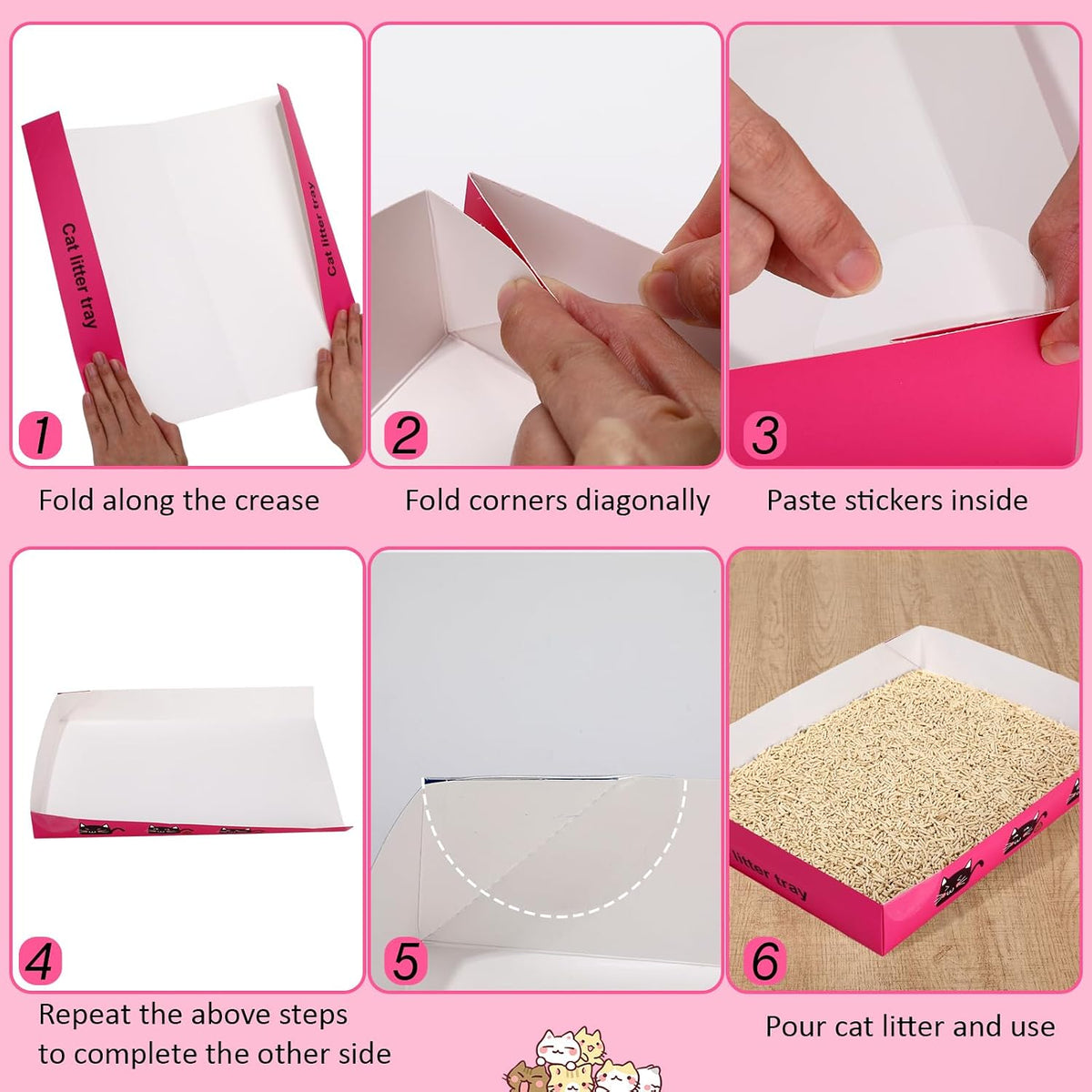 Amyhill 30 Pack Disposable Cat Litter Box Paper Pet Trays - Rose Red - image 3