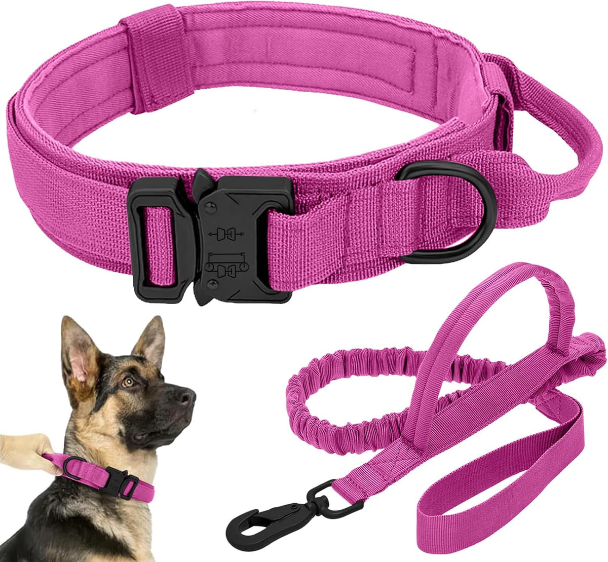 Tactical Dog Collar - Dog Collar with Control Handle for Medium Large Dogs – Essentials for Dogs - Pink Set / XL