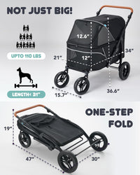 Zoosky Large Dog Stroller for 3 Dogs, up to 110lbs（33‘’Lx20‘’W） – Essentials for Dogs - image 3