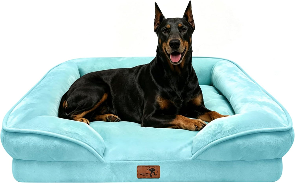 Spotted Play Orthopedic Dog Bed with Sides - Ice Blue / 48.0"L x 35.0"W x 8.0"Th