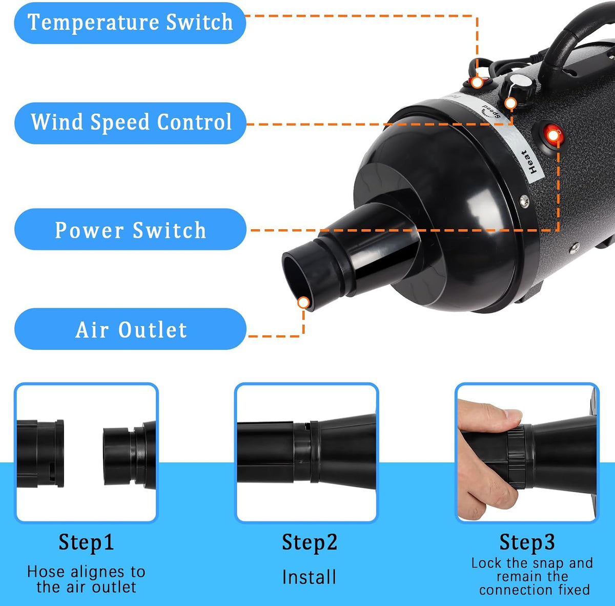 Dog Dryer for Large Dogs 5.2HP 3800W High Velocity Pet Hair Dryers – Essentials for Dogs - Black - image 4