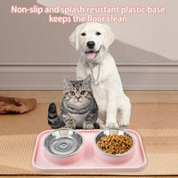 Double Dog Food Bowls Stainless Steel with No Spill Non Skid Silicone - 【Pink】 - image 2