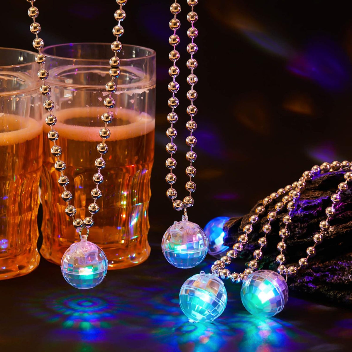 Henoyso 6 pack light up disco ball necklaces in silver with colorful LED lights - view 9