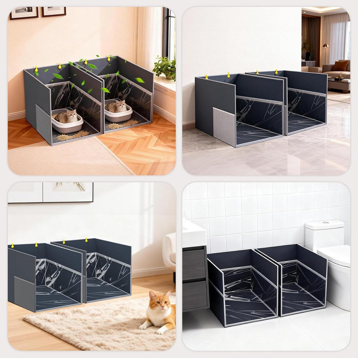 Waterproof Cat Litter Box Enclosure Splash Guard - Gray-2PC - image 2