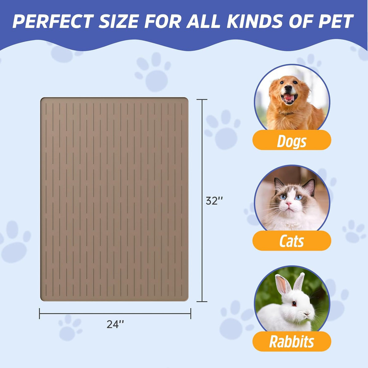 Large Dog Mats for Food and Water - Light Brown / 32"L x 24"W - image 2
