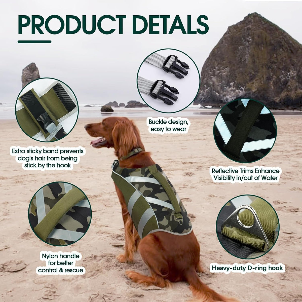 Kuoser Reflective Dog Life Jacket - L (Chest Girth:22.8-29.5'') / 5#GreenCamo - image 3